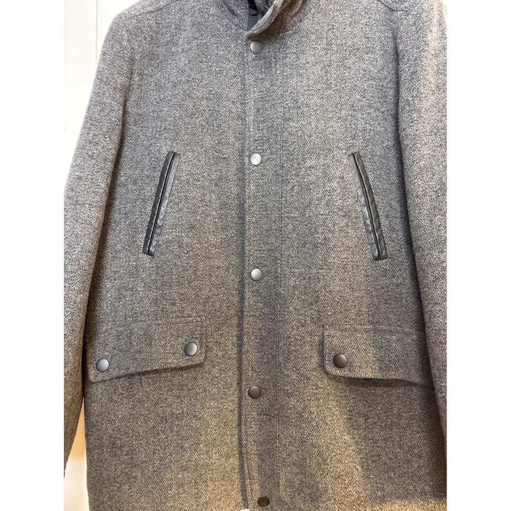 Kenneth Cole New York Mens Grey Wool Blend Car Coat Jacket with Quilted Bib L - Picture 2 of 9
